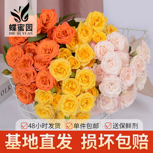 橙色芭比多头玫瑰鲜花向日葵百合混搭插花梦幻折射办公室水养花束