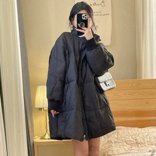 蝙蝠袖羽绒服女2025年冬季新款中长款宽松时尚大码白鸭绒显瘦外套