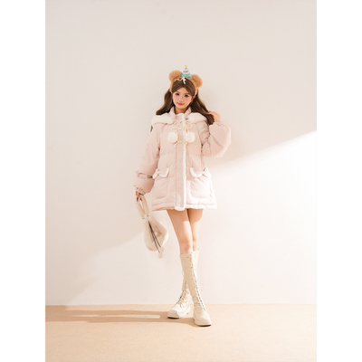 Blovelan雪国精灵 减龄少女感可拆卸兔耳保暖棉服女冬