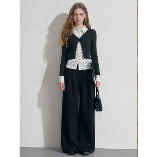 NEW EMPIRE2025秋季新款设计感小众时尚波点上衣撞色假两件衬衫女