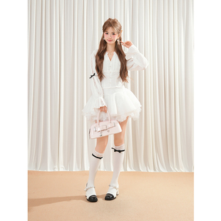 Catyears猫年 佩里月光~浪漫蕾丝网纱荷叶边长短袖上衣半裙套装