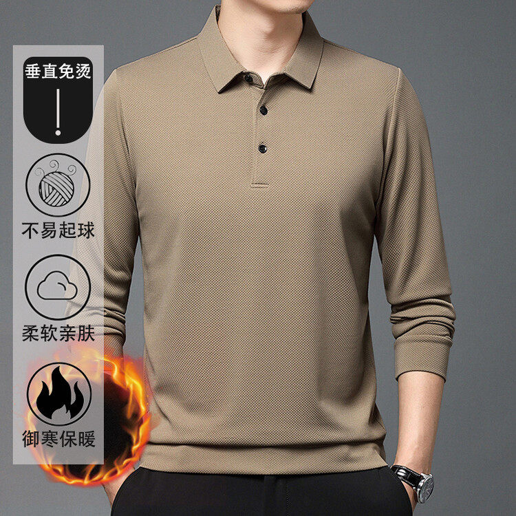 秋冬新款高档加厚中年男士长袖T恤爸爸翻领体恤衫休闲加绒打底衫