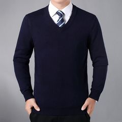 2025秋冬季新款V领羊毛衫男套头加厚商务休闲中年男士毛衣鸡心领