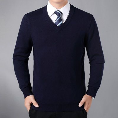 V领羊毛衫套头加厚商务休闲