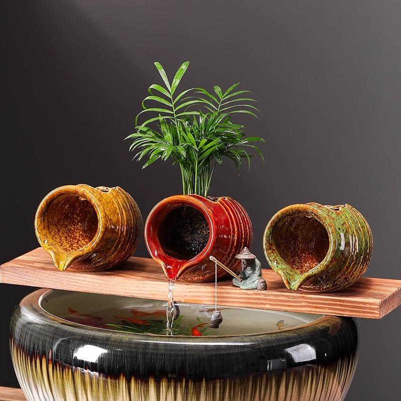 循环流水陶罐生态缸古法养鱼庭院造景摆件室内增氧过滤流水配件