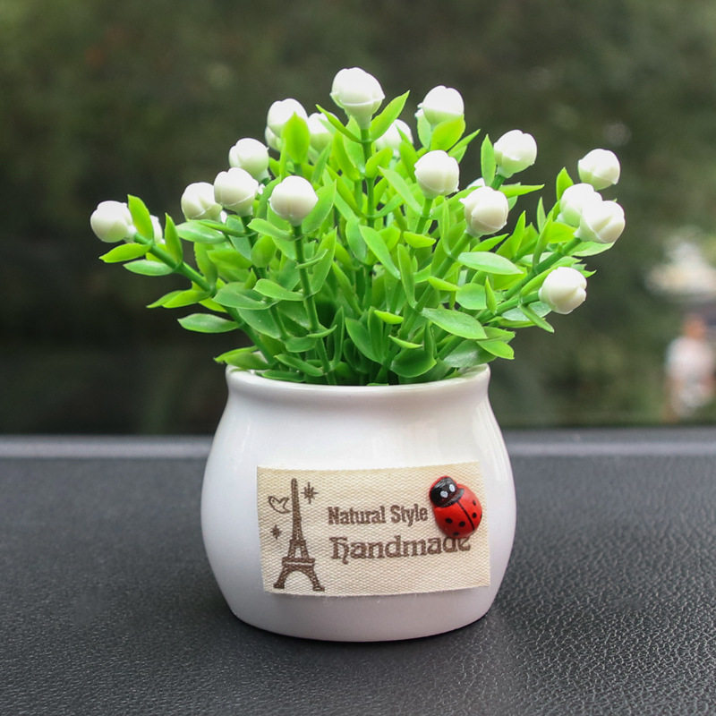 汽车仿真花摆件车载迷你植物装饰品小花盆吉祥果创意陶瓷车上摆饰