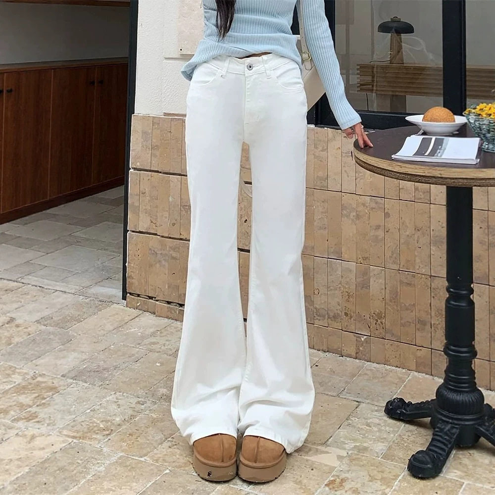 复古美式白色微喇牛仔裤女2026夏季修身显瘦黑色高腰喇叭马蹄裤潮