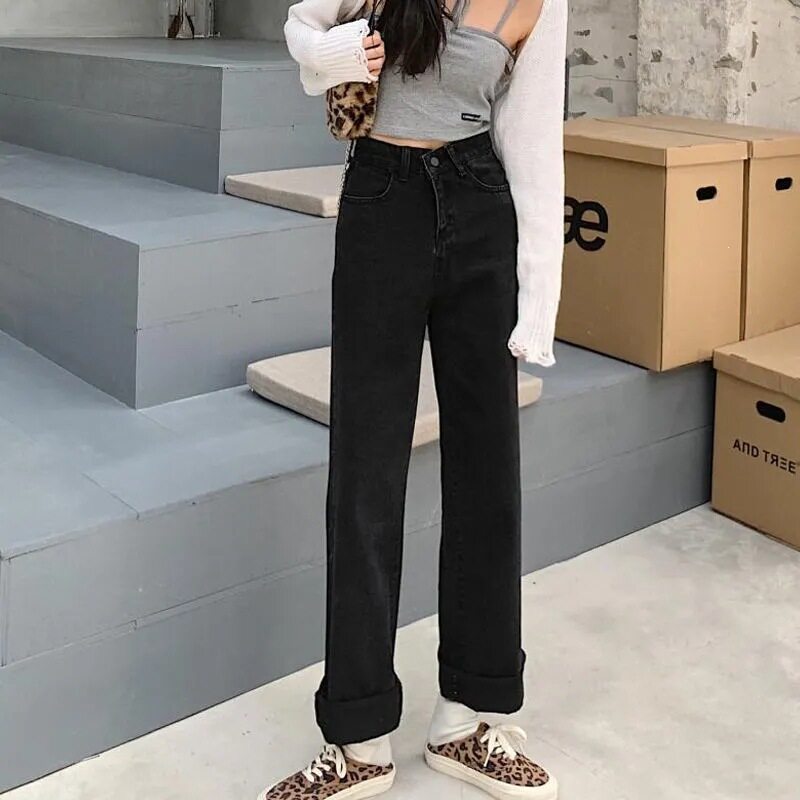 黑色阔腿牛仔裤女潮2026新款高腰chic港味复古显高显瘦加长拖地裤