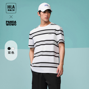 T恤24春夏新条纹圆领小标上衣男 WOWO系列短袖 海澜之家PANDA HLA