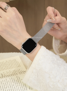 【新品】适用于iwatch苹果手表表带S11/S10/S9/S8/S7/se米兰尼斯表带ultra3/2/1磁吸金属新applewatch表带bk