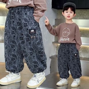 男童加绒裤子春秋冬款2025新款潮酷儿童休闲宝宝冬季百搭灯笼长裤