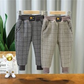 洋气宝宝休闲裤 男童裤 一体绒男孩格子裤 秋冬装 外穿 子加绒儿童长裤