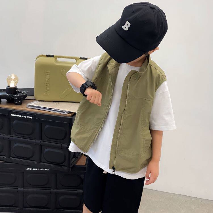 儿童马甲男童夏季薄款背心中大童无袖帅气上衣宝宝双层洋气背心潮