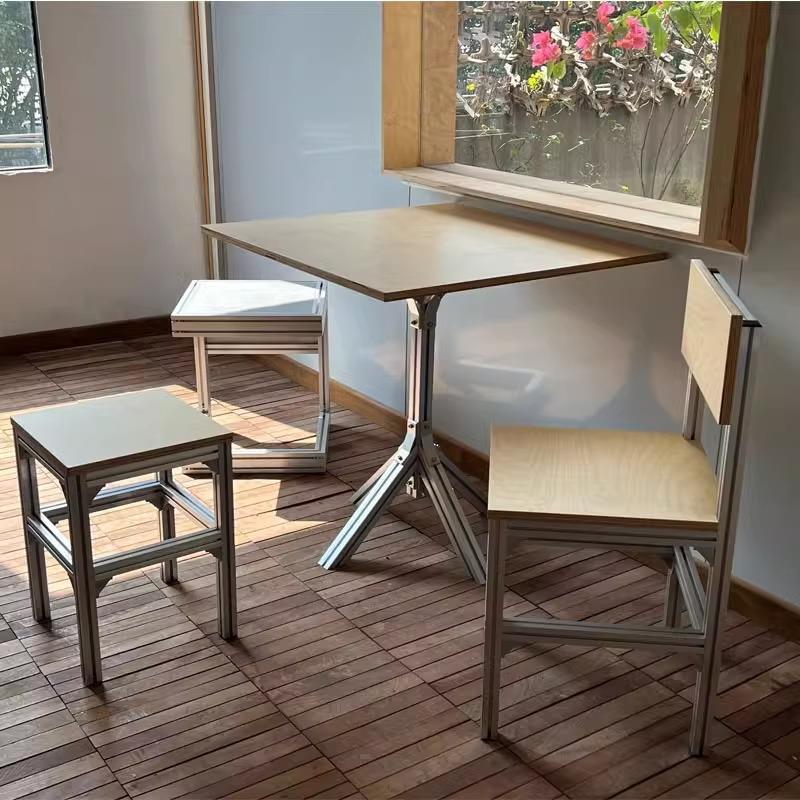 铝型材北欧咖啡厅海洋板桌椅组合奶茶甜品店商用餐桌简约小方桌子