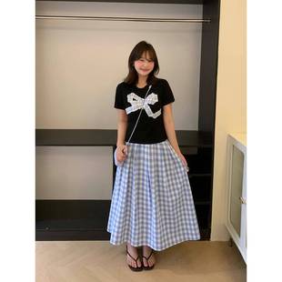 格子裙 山山屿你 少女海盐 微胖mm韩系高腰显瘦半身裙女夏季 大码