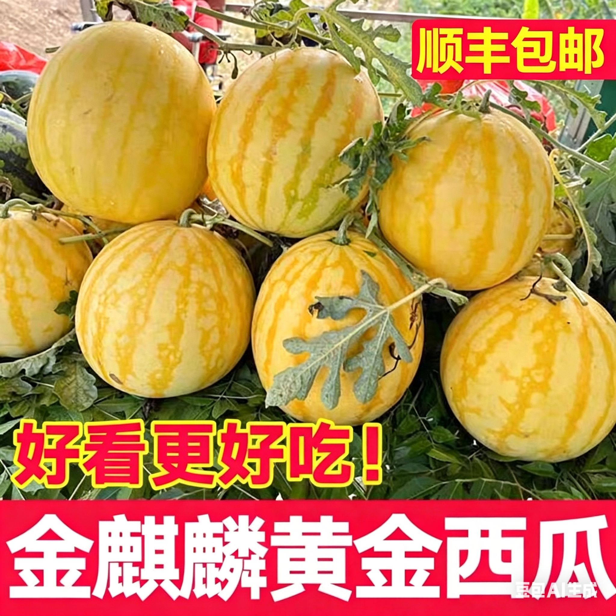 【顺丰包邮】金黄后有籽麒麟西瓜黄金西瓜脆甜爽口黄皮西瓜礼盒装