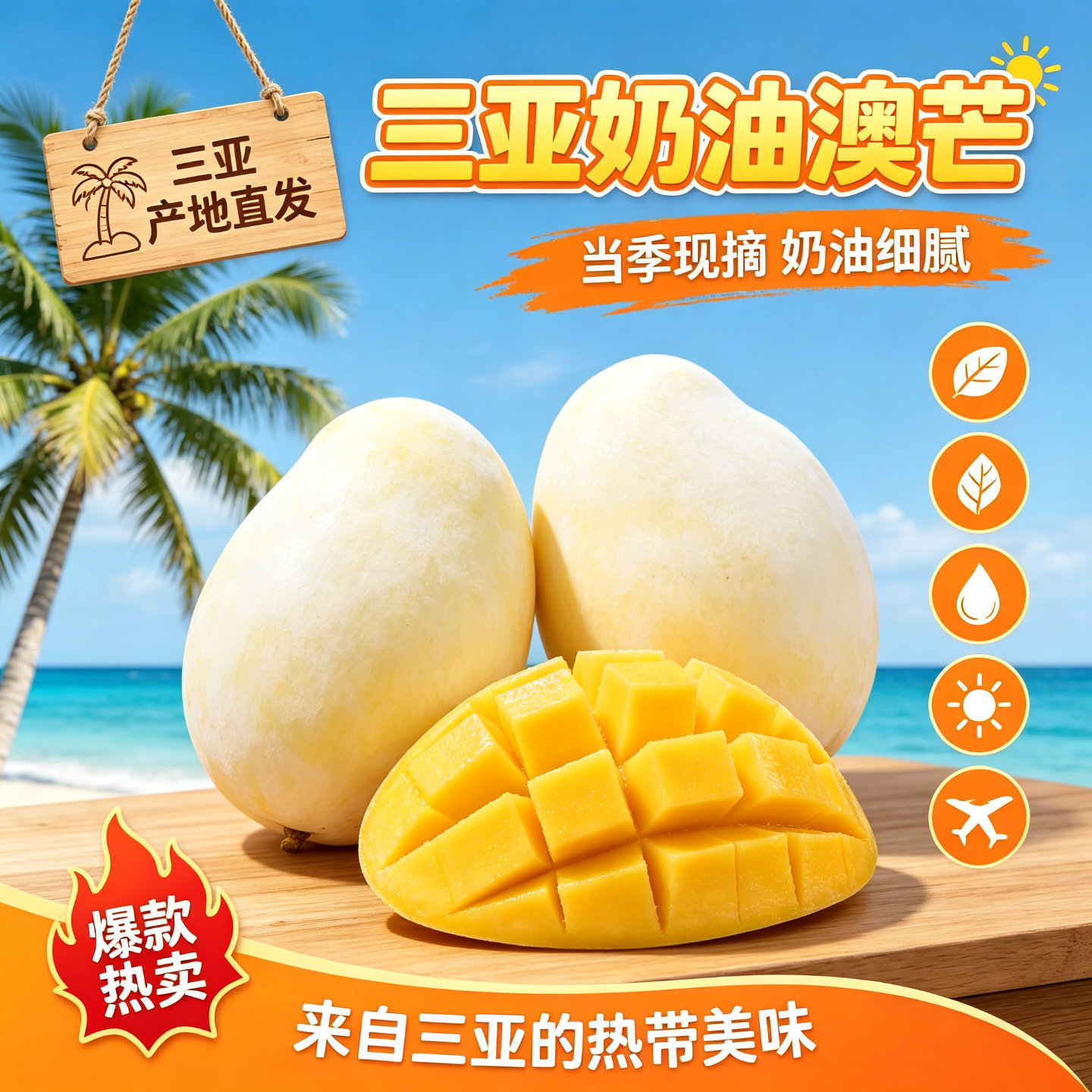 海南奶油澳芒三亚特产核薄肉厚国产特大黄皮澳芒新鲜热带水果包邮