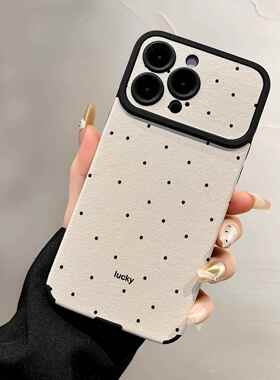 冬款ins黑色波点适用苹果17promaxs手机壳iPhone15pro简约女款皮新款适用于苹果17promax手机壳iphone16巨好