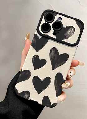 新款手绘爱心适用苹果17promaxs手机壳iPhone15/14pro简约皮纹新款适用于苹果17promax手机壳iphone16巨好看