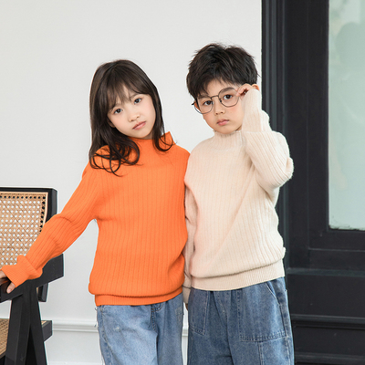 纯羊毛衫男女童半高领加厚针织打底衫宽松长袖休闲儿童简约毛衣