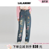 女25年夏新款 LALABOBO直筒长裤 原创印花显瘦牛仔裤 商场同款