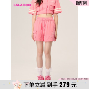 女LBCB 复古老花字母宽松休闲短裤 WXZD39 新款 LALABOBO2023年夏季