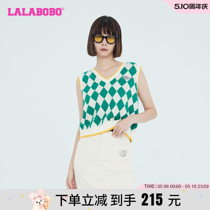 LALABOBO24春夏新品款美式可爱V领毛衣针织背心衫女|LBCC-WSTM11