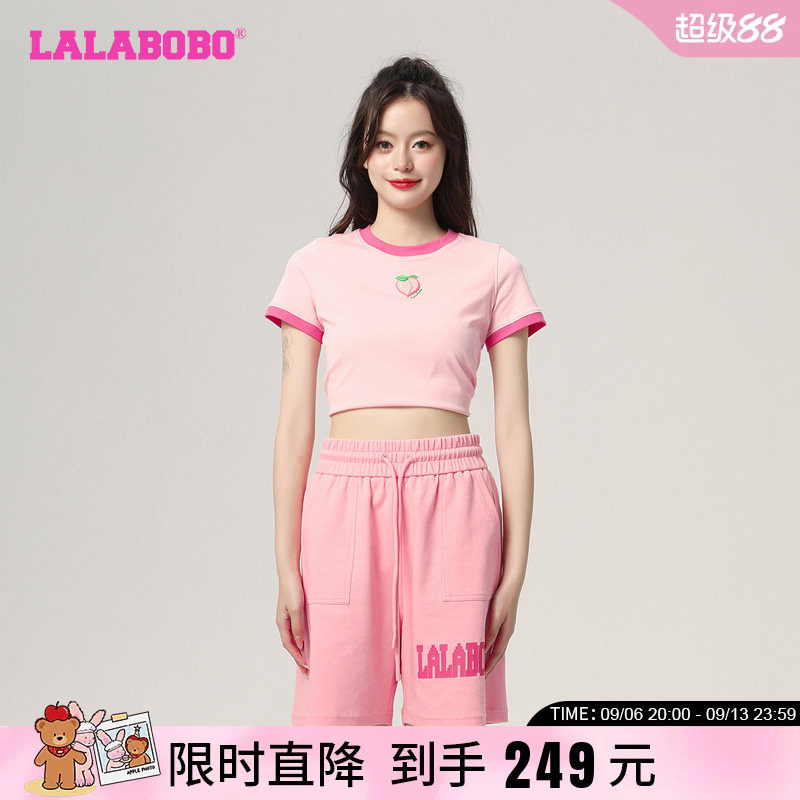 高腰宽松运动阔腿LALABOBO短裤