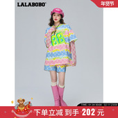 LALABOBO23春夏新款 WXZD12 CBCB 水彩老花露营运动直筒高腰短裤 女