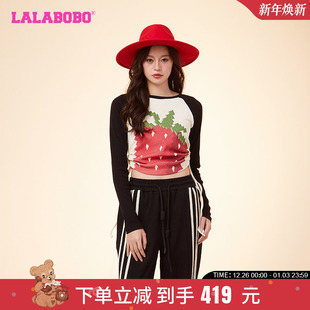 LBDA T恤女 WSDT29 水果撞色白色圆领套头长袖 LALABOBO24春夏新品