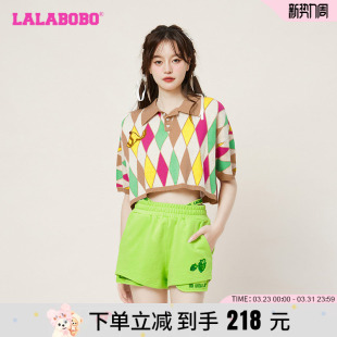 LBCB 针织线衫 WSTM17 拼色菱形水果翻领短袖 LALABOBO2023春夏新款