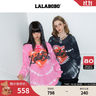 潮长袖 T恤女原创新款 LALABOBO25年春季 扎染印花上衣 张极同款