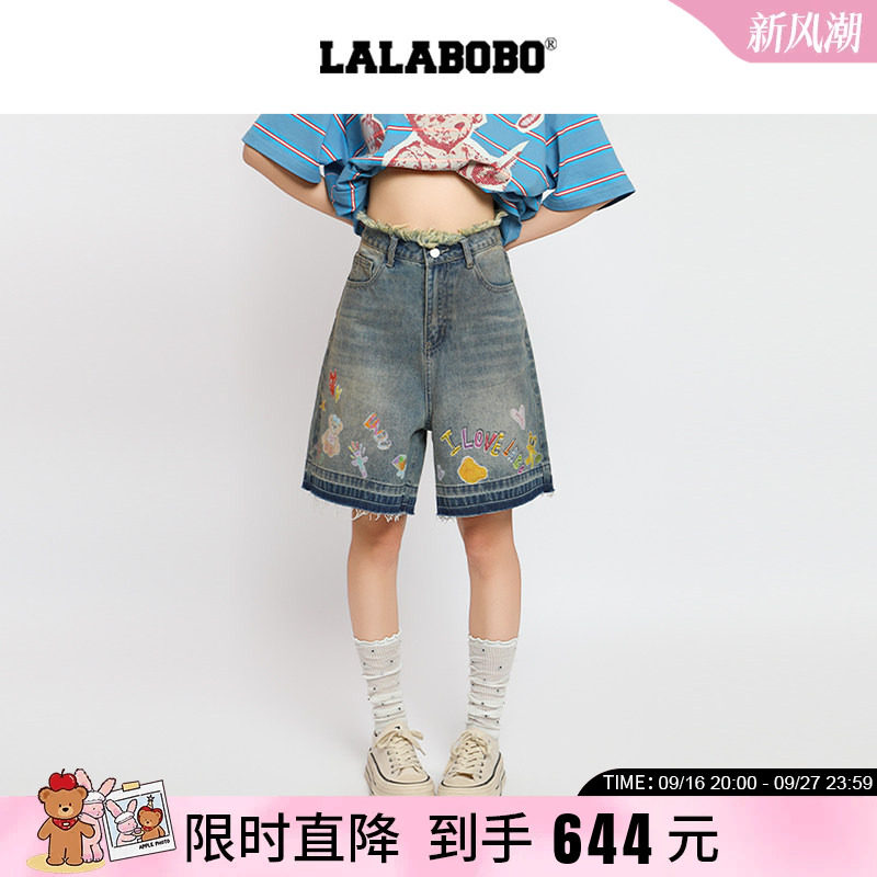 贴纸印花水洗做旧牛仔短裤