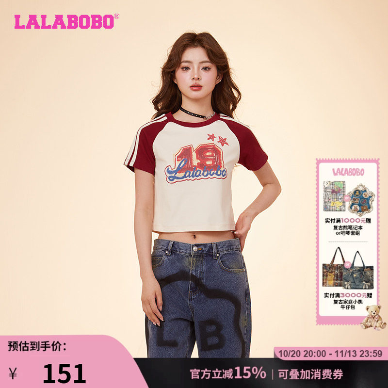LALABOBO24春款打底衫可爱风修身字母涂鸦圆领T恤女|CBDA-WSDT13