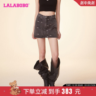 LBDA A型满印复古风高腰牛仔半裙女士 WXZQ15 新款 LALABOBO24春季