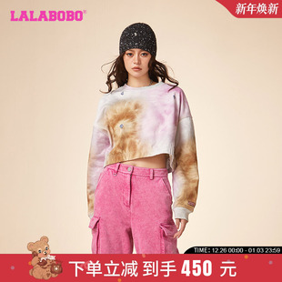 LBDA 毛熊圆领卫衣 WSTS27 LALABOBO24春新韩系慵懒短款 蒋璐瑶同款