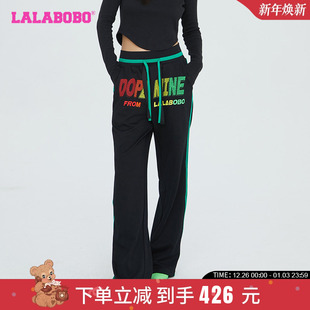 WXZC60 LBCC LALABOBO2024春秋新款 潮流刺绣直筒侧边条针织休闲裤