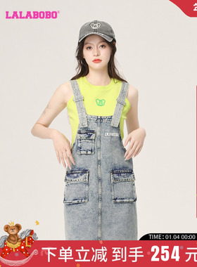 LALABOBO2023夏季新款修身显瘦潮流牛仔背带连衣裙女LBCB-WLZY36
