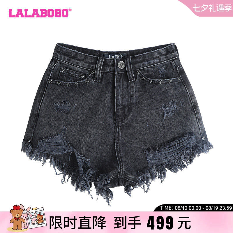 LALABOBO高腰纯棉牛仔短裤