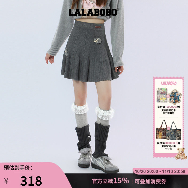 百褶裙复古灰色A字针织半身裙