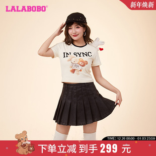 WSDT49 T恤女LBDA 陈曌旭同款 LALABOBO24春新可爱街头熊兔图案短袖