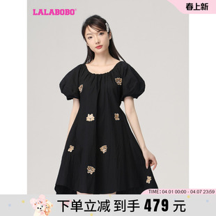 LALABOBO2023夏季 高端精致a字大摆泡泡袖 连衣裙女LBCB WLZY31 新款