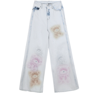 周深同款LALABOBO宽松复古风毛熊字母阔腿纯棉牛仔裤|LBDA-WXZC50