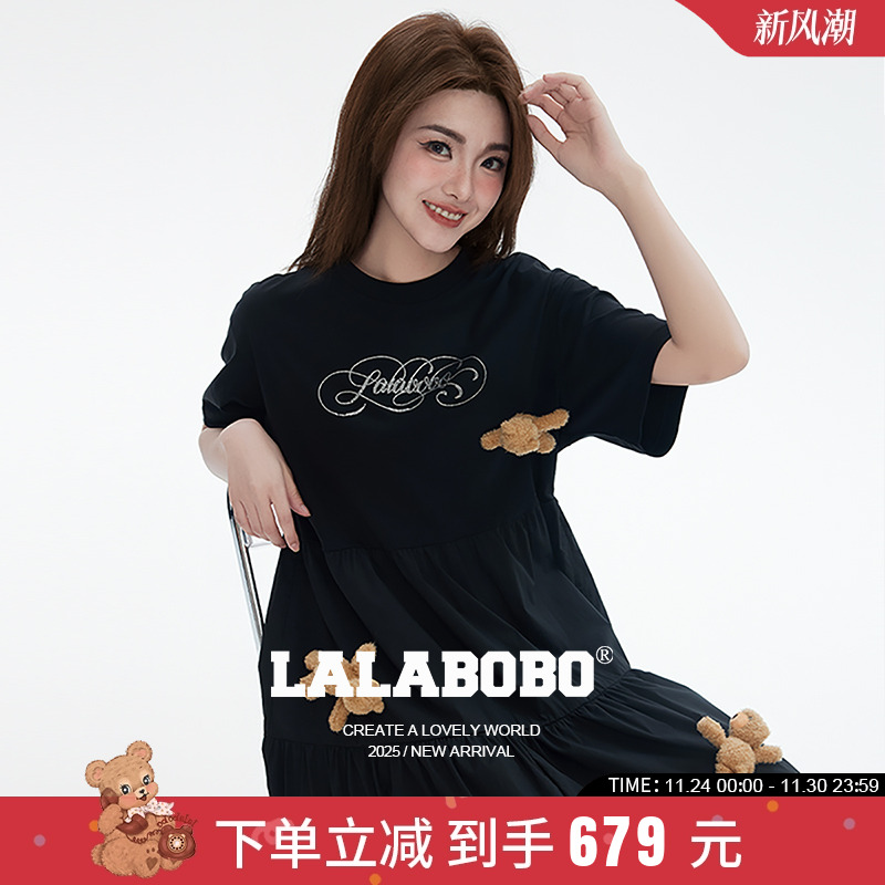 LALABOBO立体小熊梭织连衣裙
