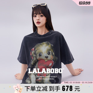 【商场同款】LALABOBO25年T恤夏新款女原创潮牌短袖 甜酷印花上衣