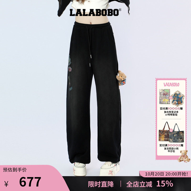 阔腿裤美式复古印花宽松休闲裤