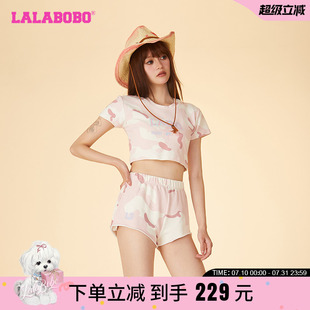 WSDT38 LALABOBO24夏季 新款 宽松休闲甜美可爱迷彩图案短袖 T恤LBDB