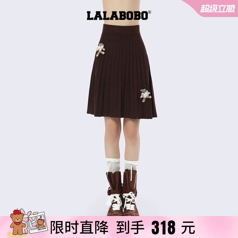 【姜饼熊】LALABOBO26年秋新款百褶裙学院风A字高腰针织半身短裙