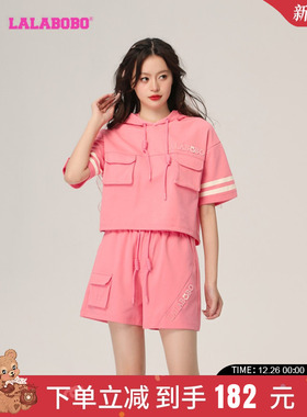 LALABOBO2023年夏季新款复古老花套头短袖连帽卫衣女LBCB-WSTS20