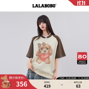印花撞色宽松短袖 T恤夏新款 LALABOBO25年插肩袖 上衣 商场同款